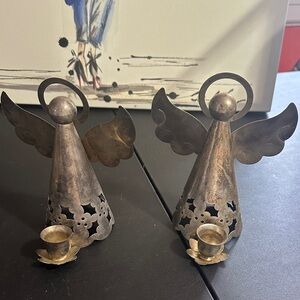 Vintage silver angel candle holders set of 2